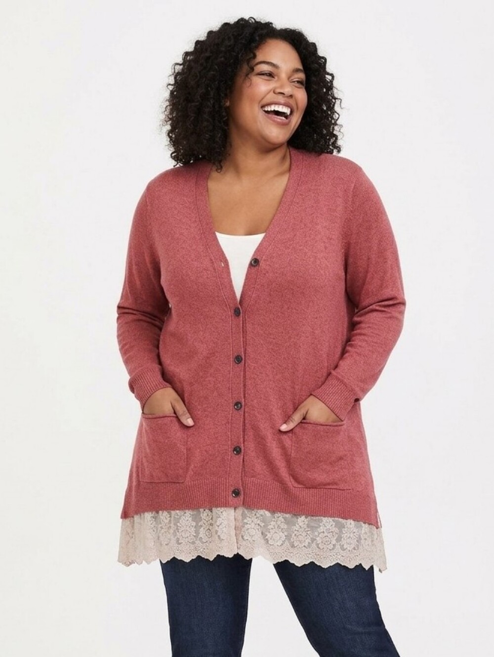 LOGO by Lori Goldstein Plus Size Dusty Rose Button-Front Cardigan NWOT